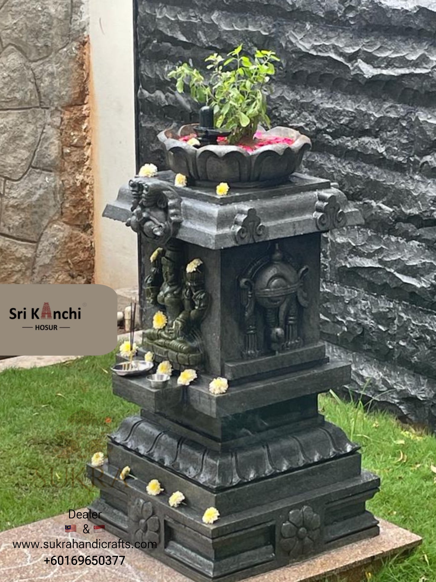 Black stone Sri lakshmi Thulasi maadam with Vaishnava signs